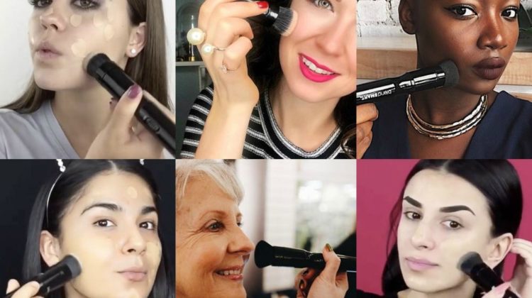 Collage of women using blendSMART | Airbrush Your Pores Away With This Smart Beauty Brush | Featured